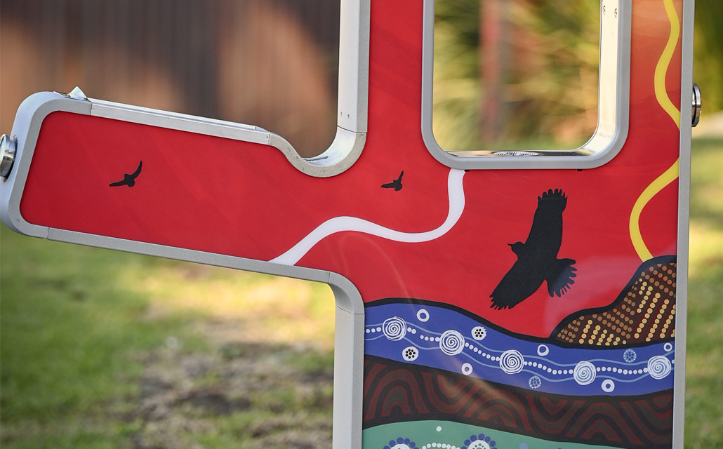 Close-up photo of new cultural fountain installed at Deakin University.