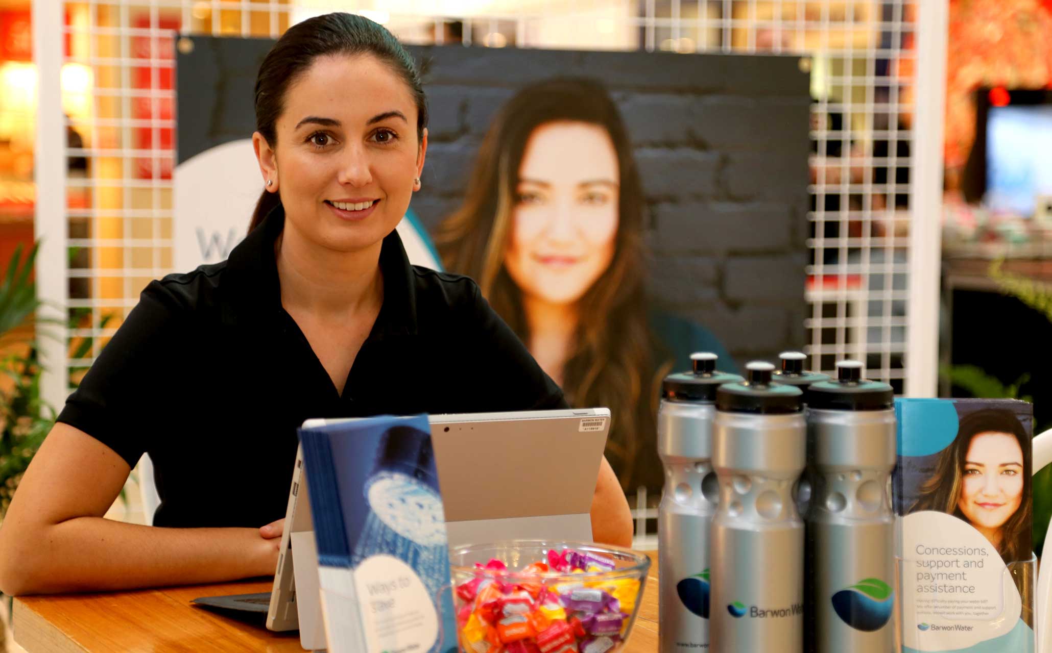 Photo of Barwon Water Hardship consultant at a shopping centre information pop-up